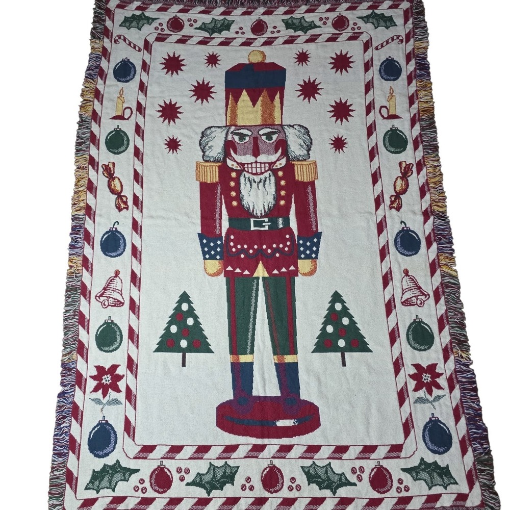 Nutcracker Soldier Christmas Tapestry Throw Blanket Reversible 68x46